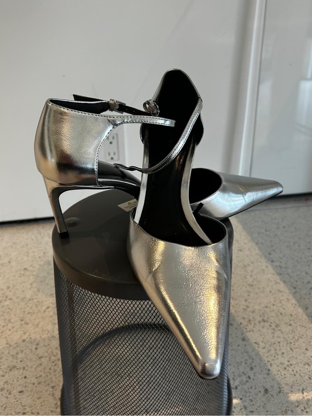 Zara Silver Pointed Toe Ankle Strap Heels - Women